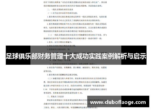 足球俱乐部财务管理十大成功实践案例解析与启示 足球俱乐部财务管理十大成功实践案例解析与启示