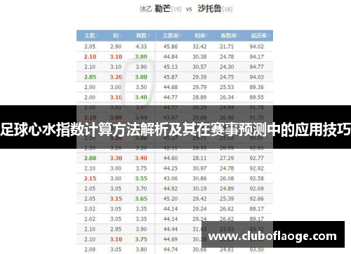 足球心水指数计算方法解析及其在赛事预测中的应用技巧 足球心水指数计算方法解析及其在赛事预测中的应用技巧